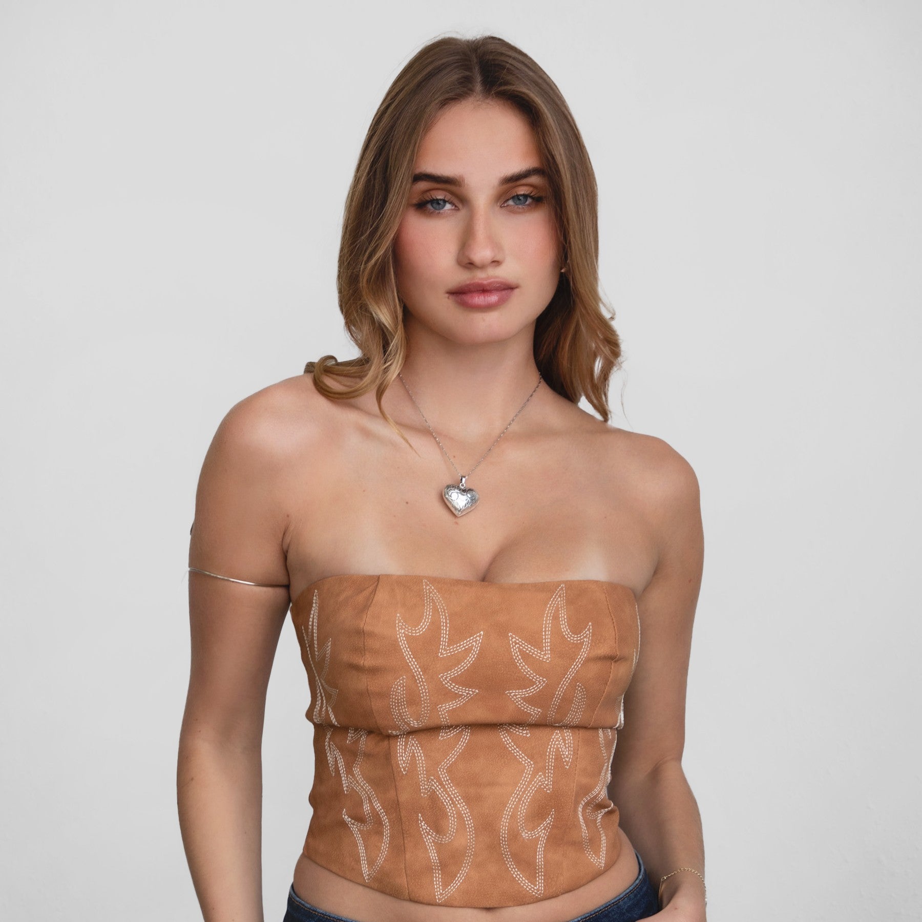 Vegan Leather Embroidered Western Corset Top
