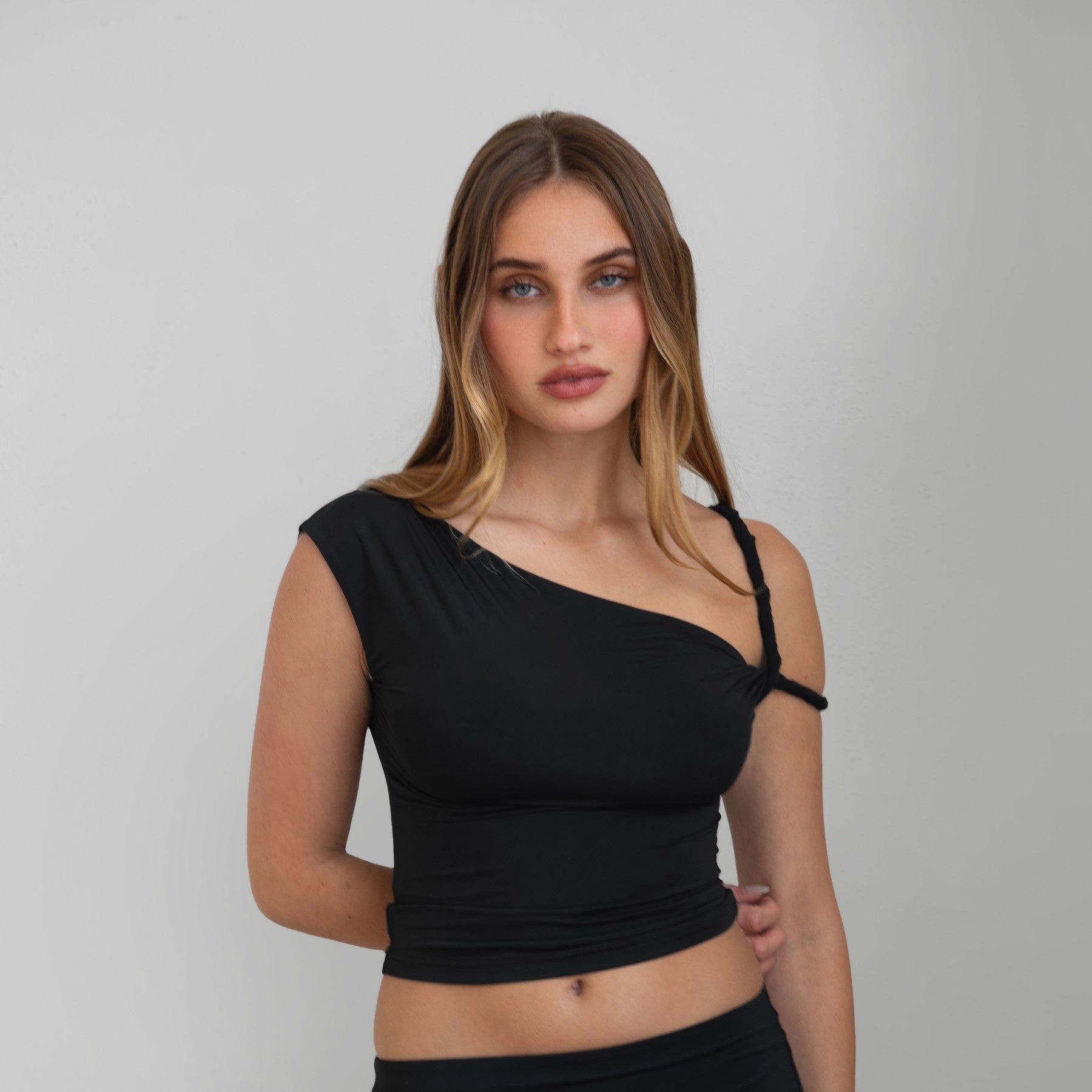 Asymmetrical Shoulder Short Sleeve Top