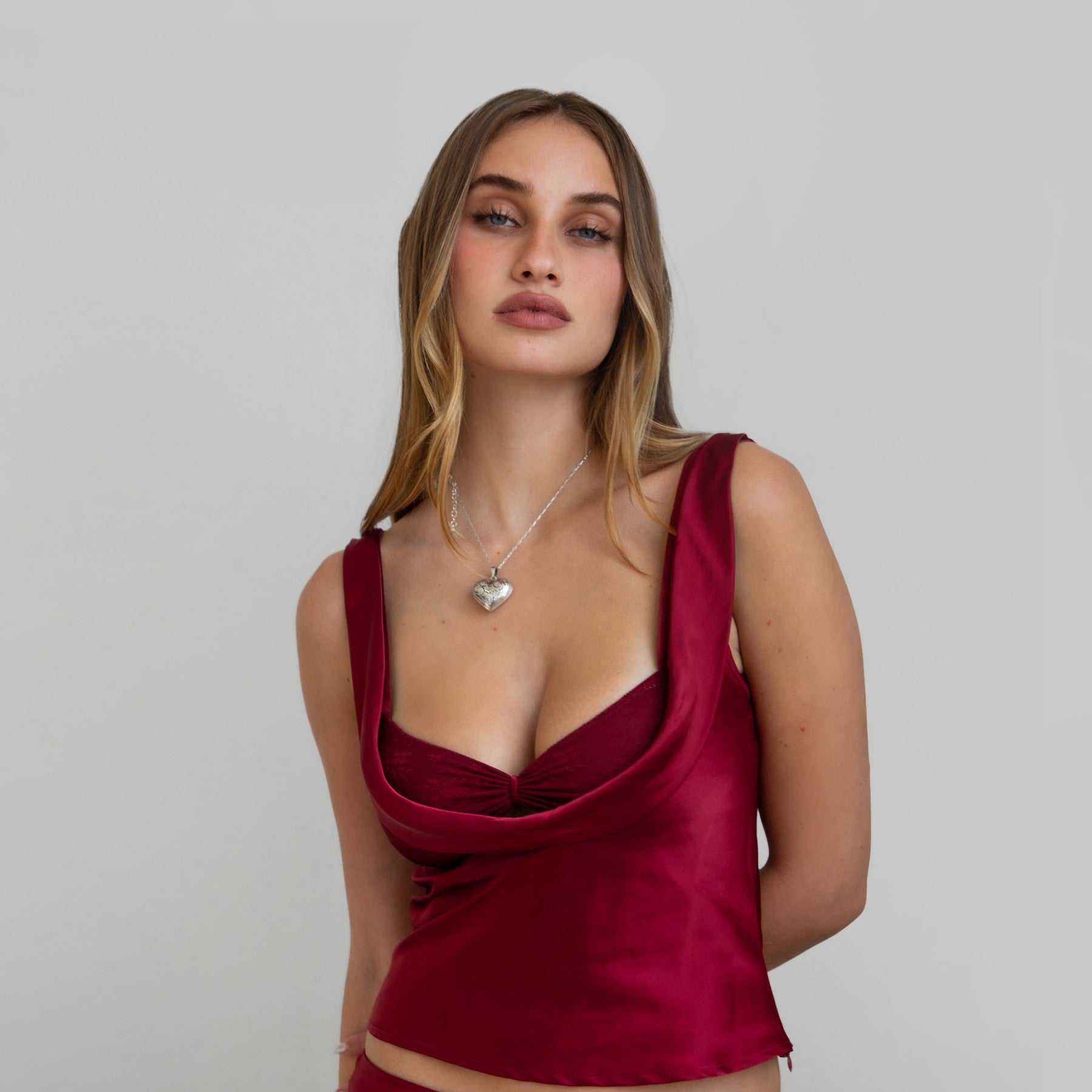 Cherry Satin Cowl Top