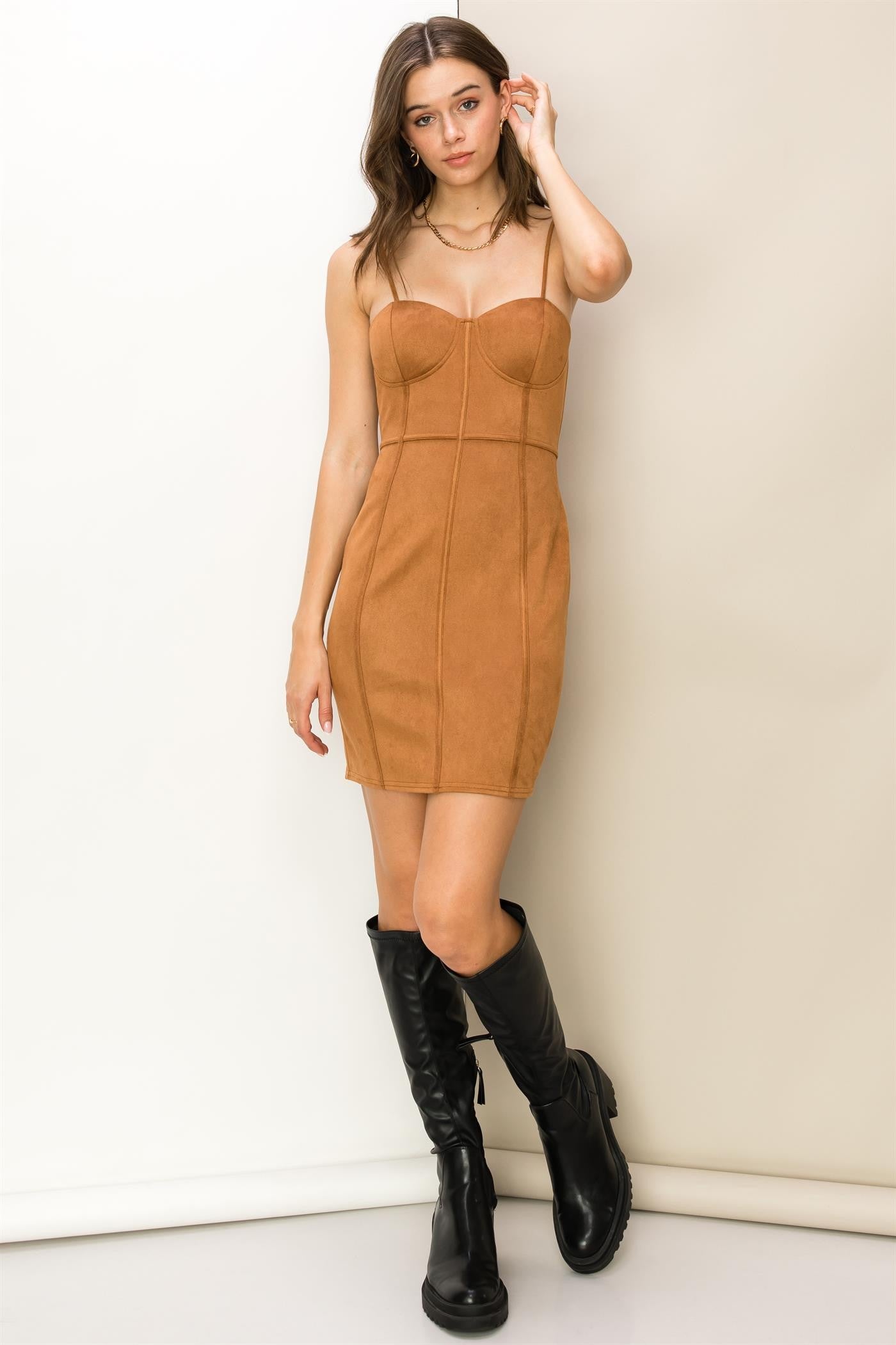 Faux Suede Mini Corset Dress