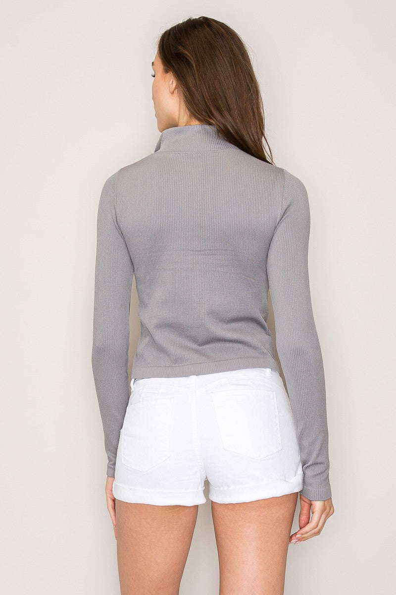 Zipper Up Mock Neck Seamless Long Sleeve Top