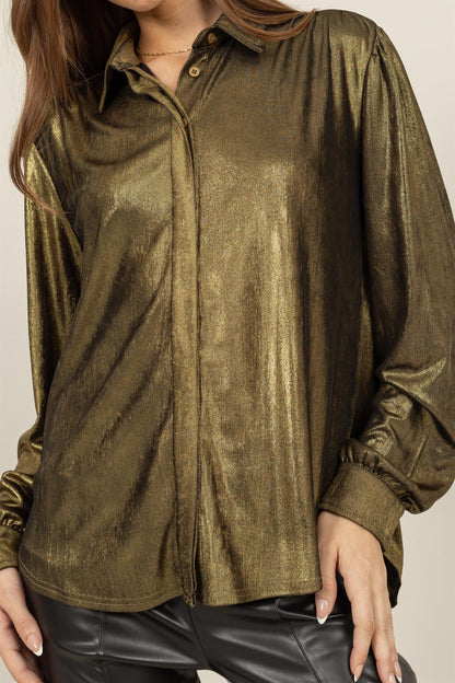 Metallic Shirt with Puff Sleeves