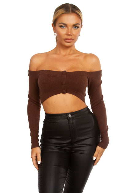 Knit Off the Shoulder Cardigan Crop Top