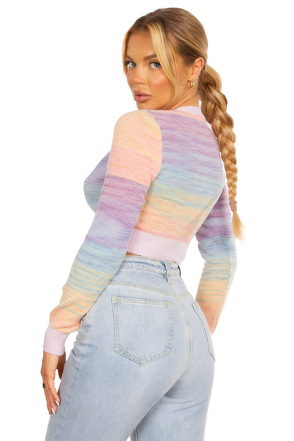 Multicolor Knit Button Front Crop Cardigan