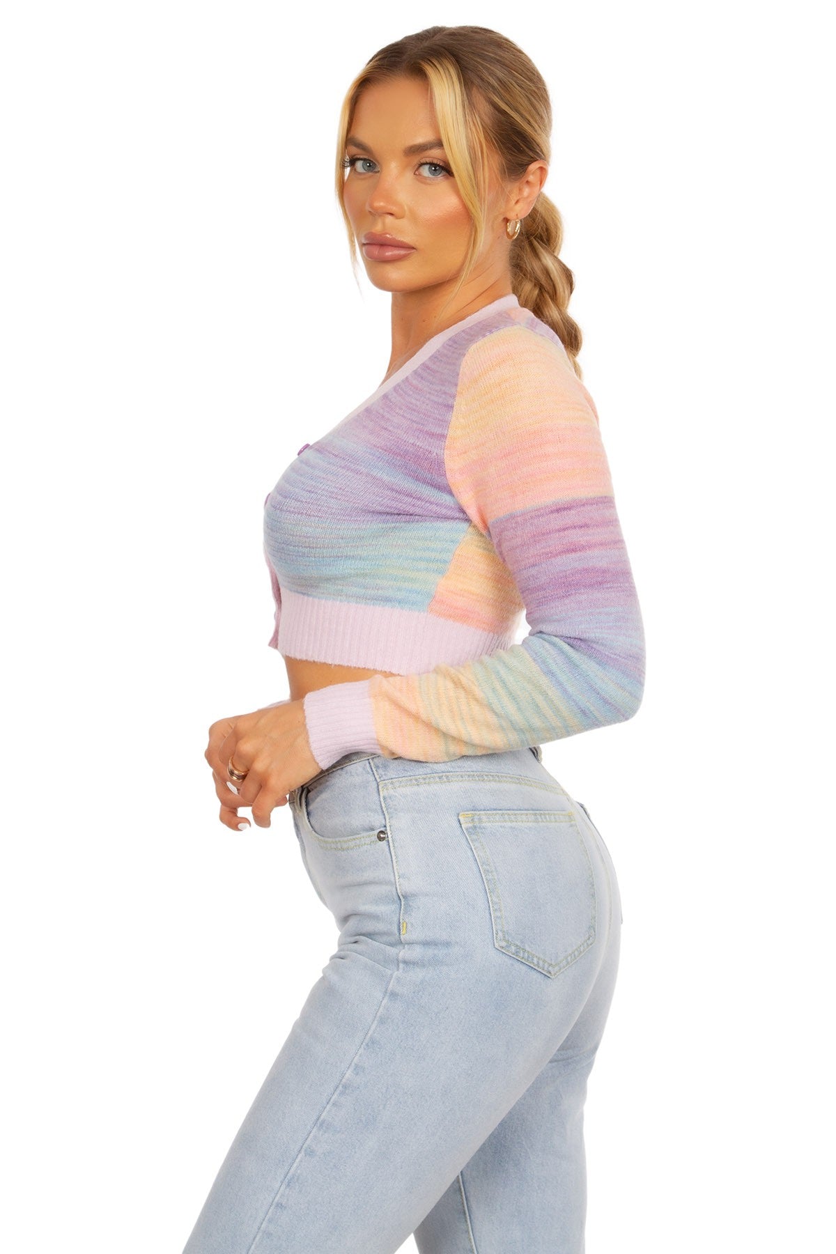 Multicolor Knit Button Front Crop Cardigan