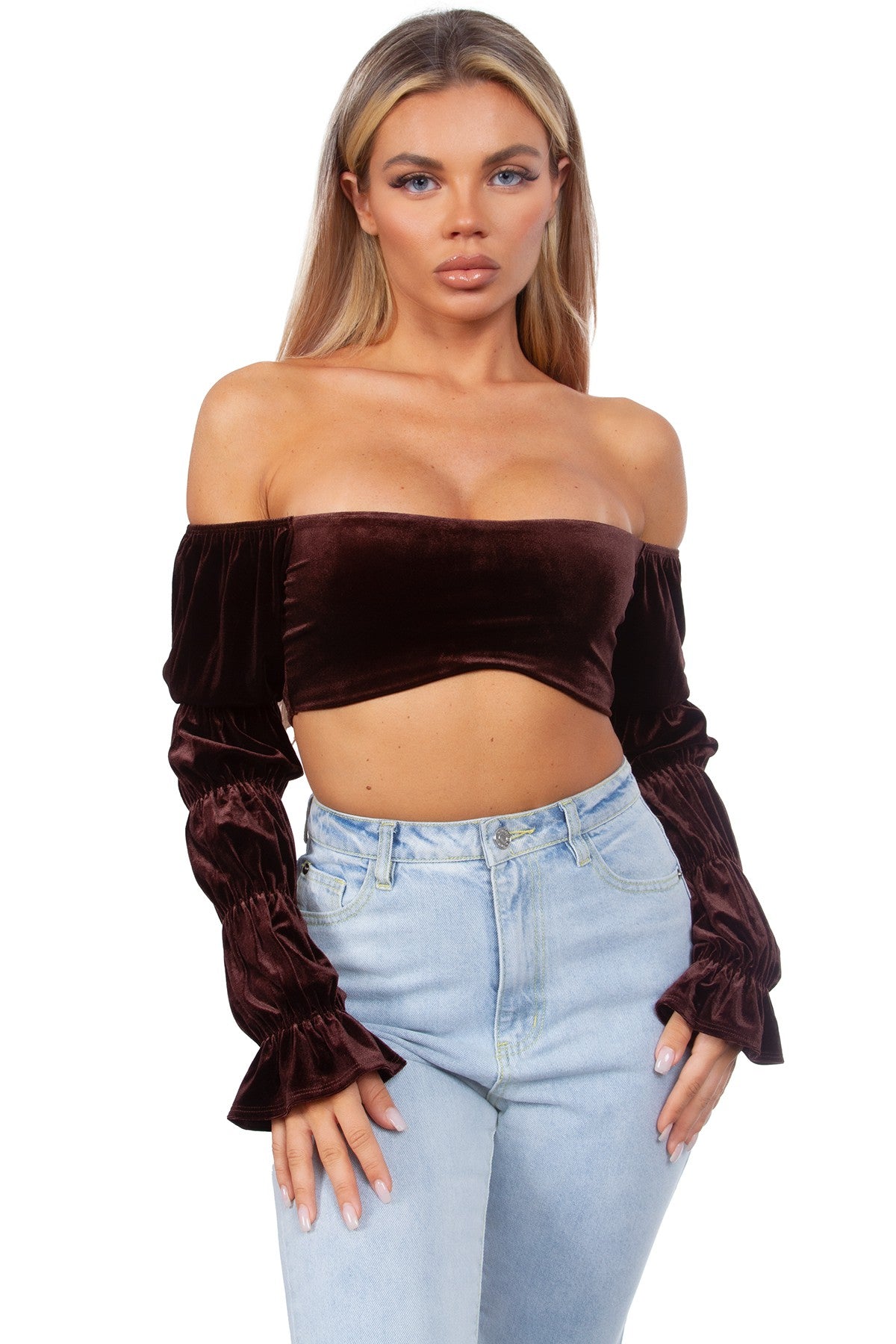 Off Shoulder Long Sleeve Cropped Top