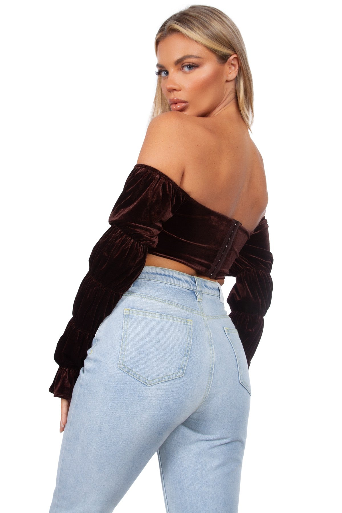 Off Shoulder Long Sleeve Cropped Top