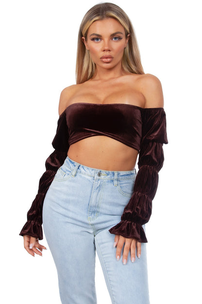 Off Shoulder Long Sleeve Cropped Top