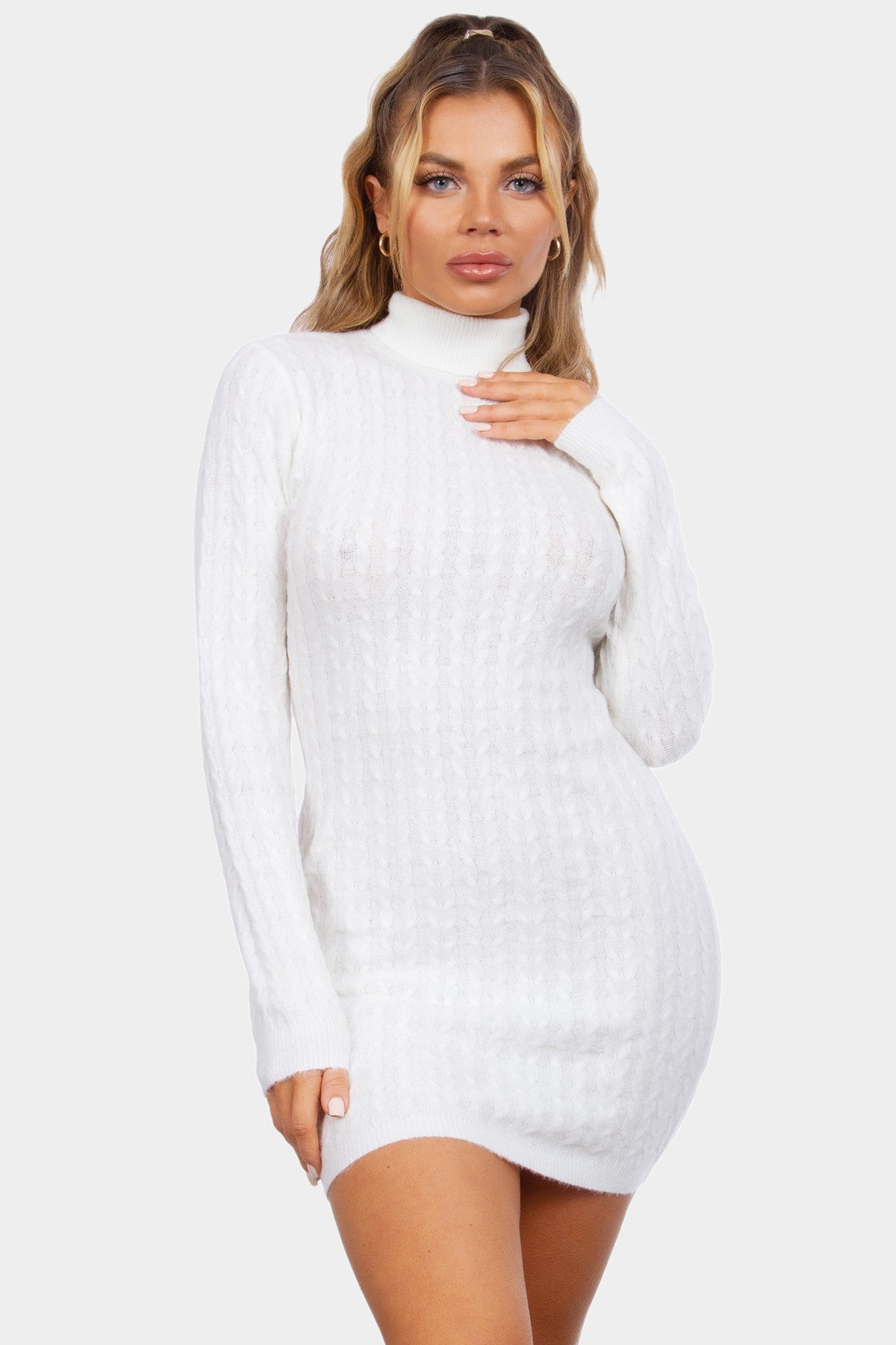 Cable Knit Long Sleeve Mini Dress