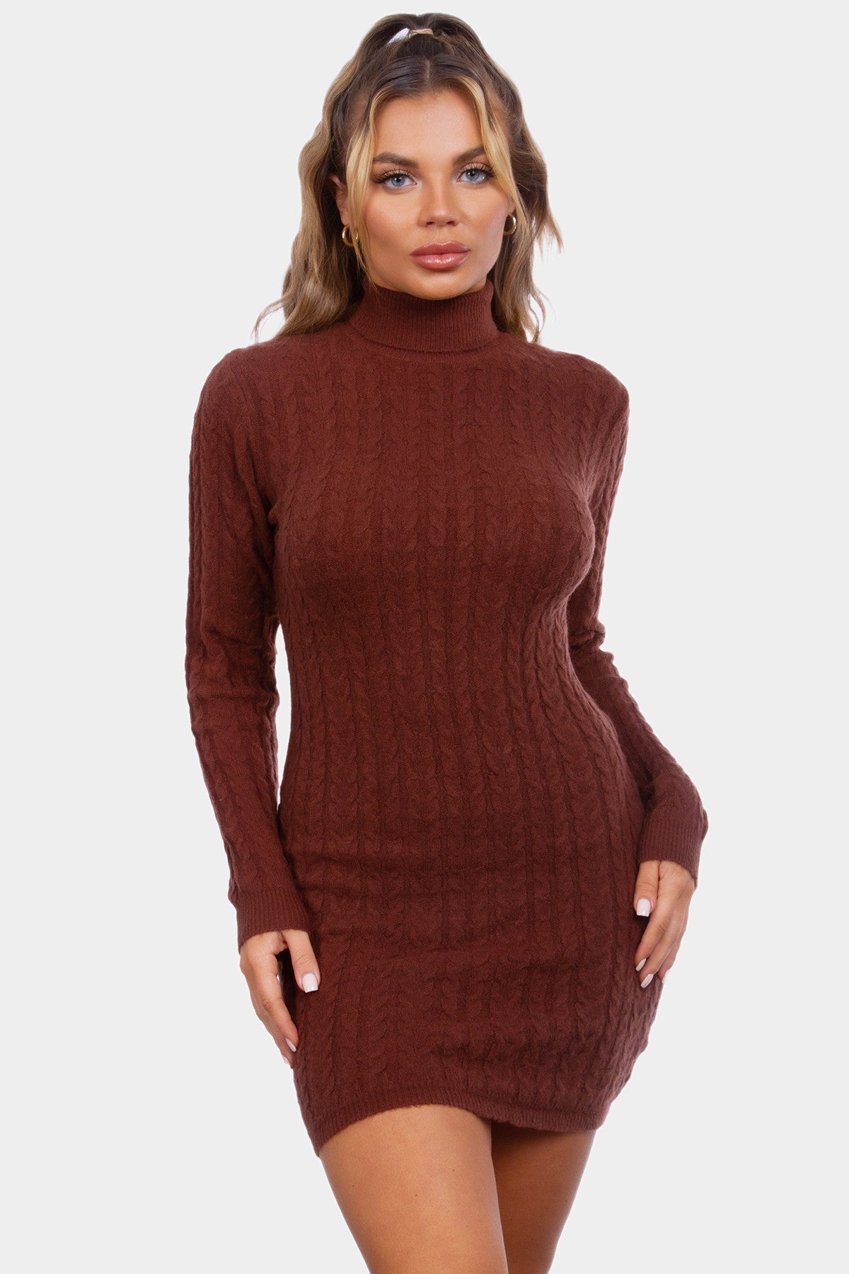 Cable Knit Long Sleeve Mini Dress