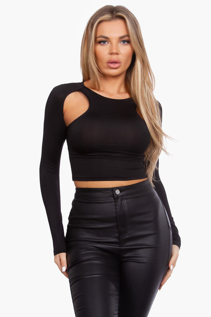 Poly Span Knit Long Sleeve Cropped Top