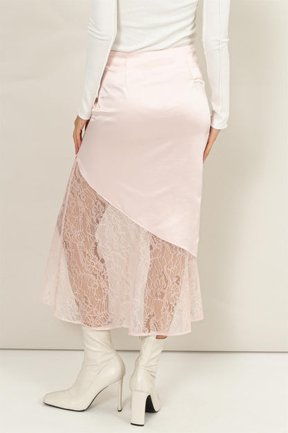 Satin and Lace Midi Skirt