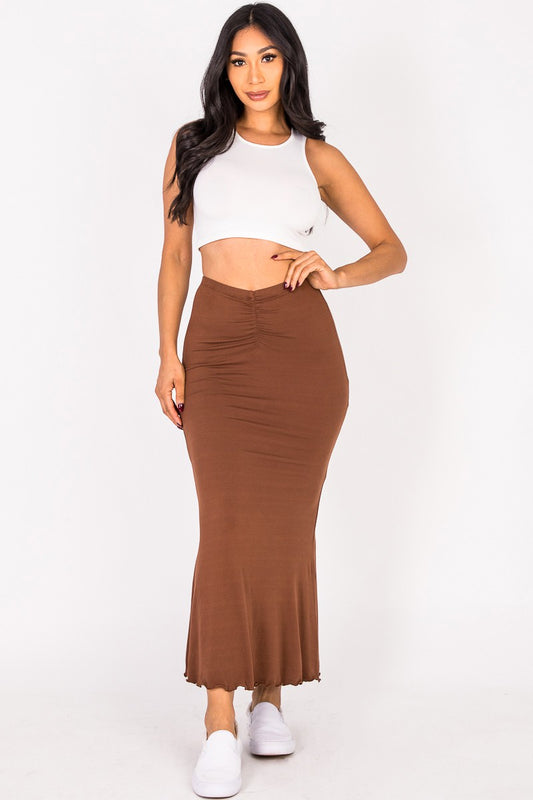 Solid Ruched Mermaid Skirt