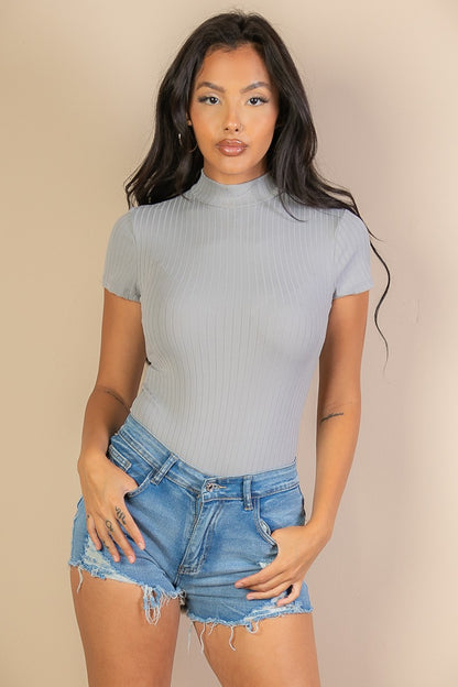 Ribbed Short Sleeve Bodysuit