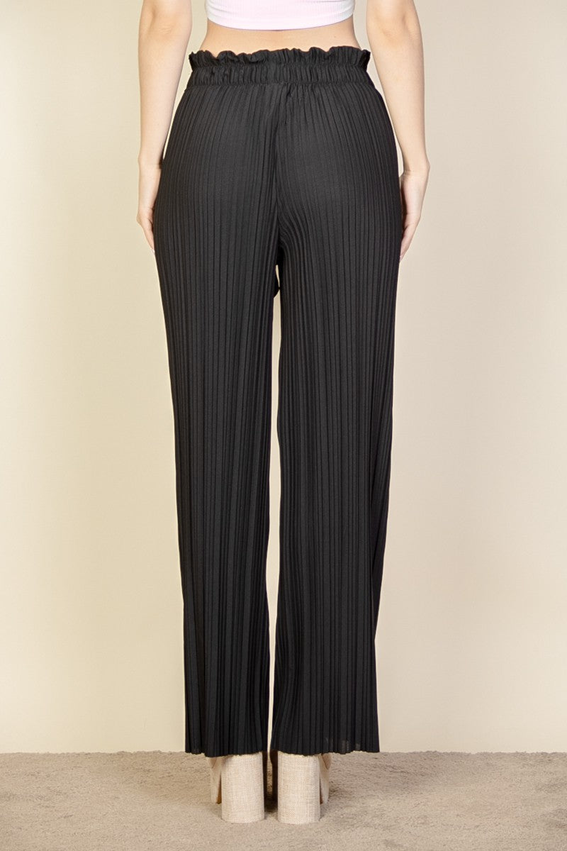 Pleated Pull-On Wide Leg Tie Front Pants