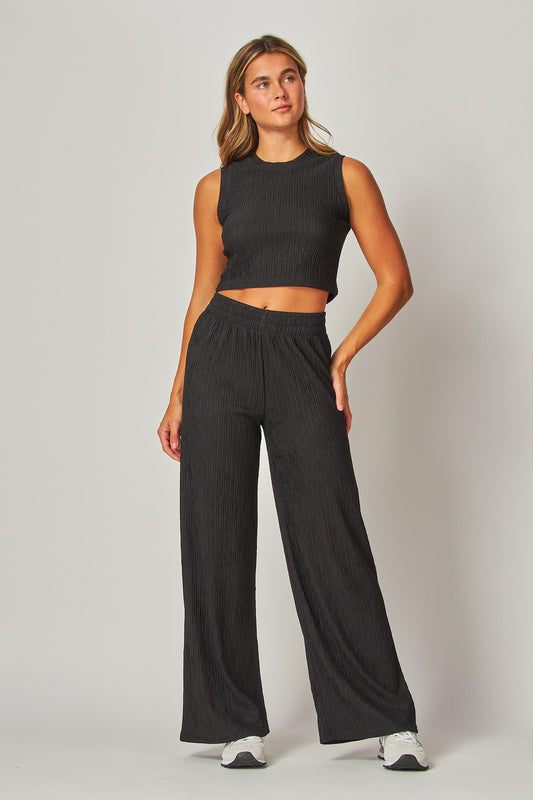 Crinkle Textured Cropped Top Loungewear Set