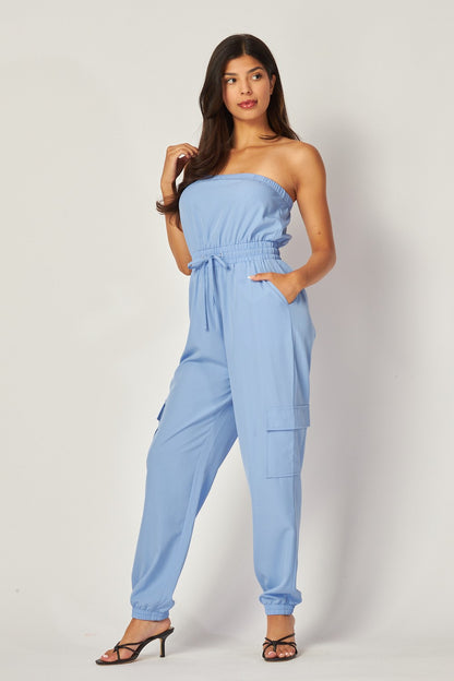 Long Cargo Drawstring Jogger Jumpsuit