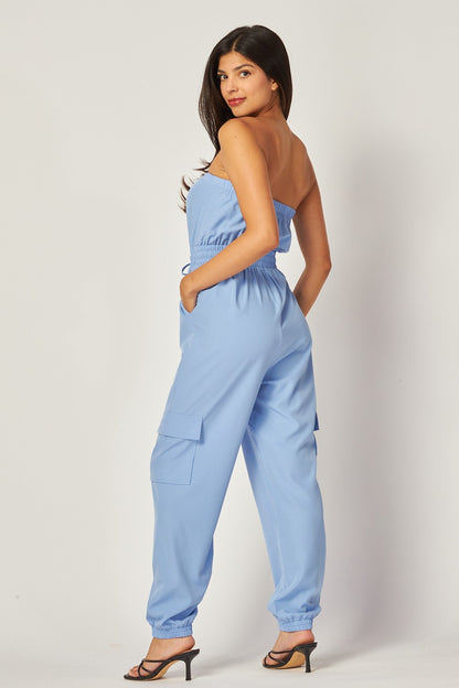 Long Cargo Drawstring Jogger Jumpsuit