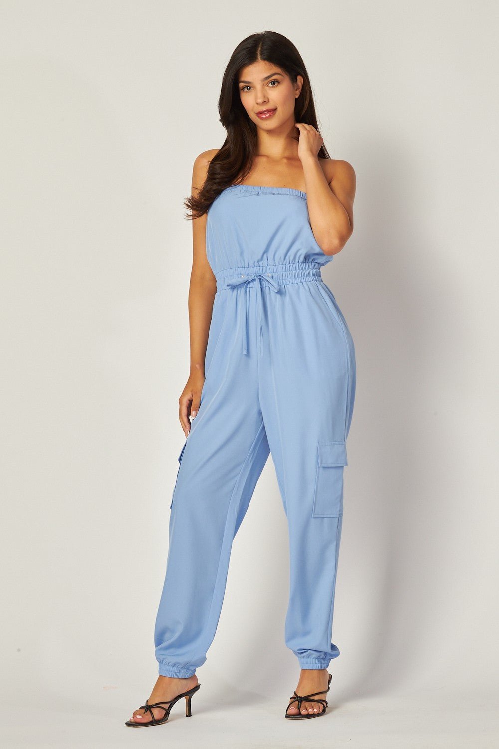 Long Cargo Drawstring Jogger Jumpsuit