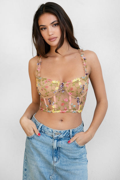 Embroidered Tulle Corset Top