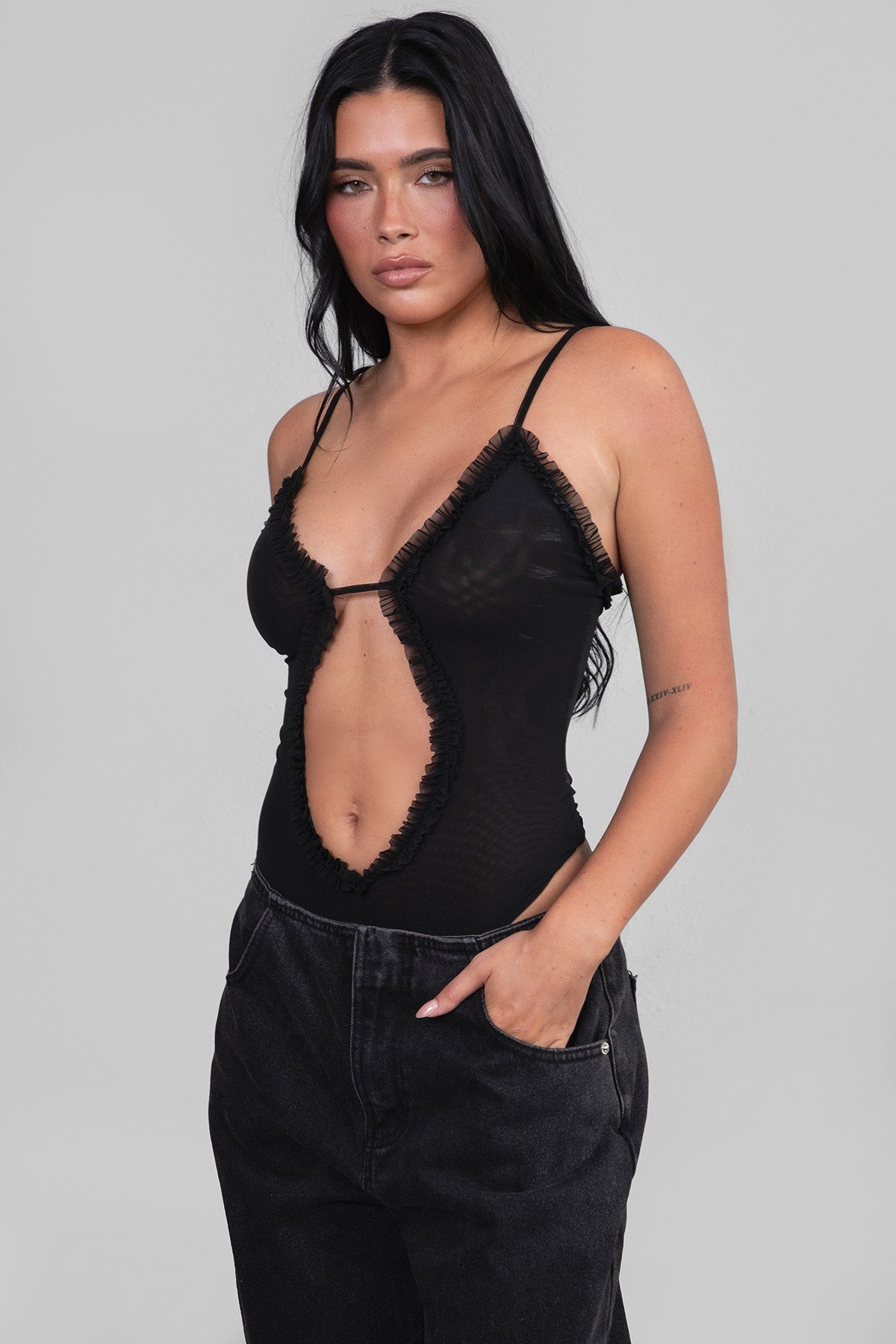 Ruffled Mesh Bodysuit