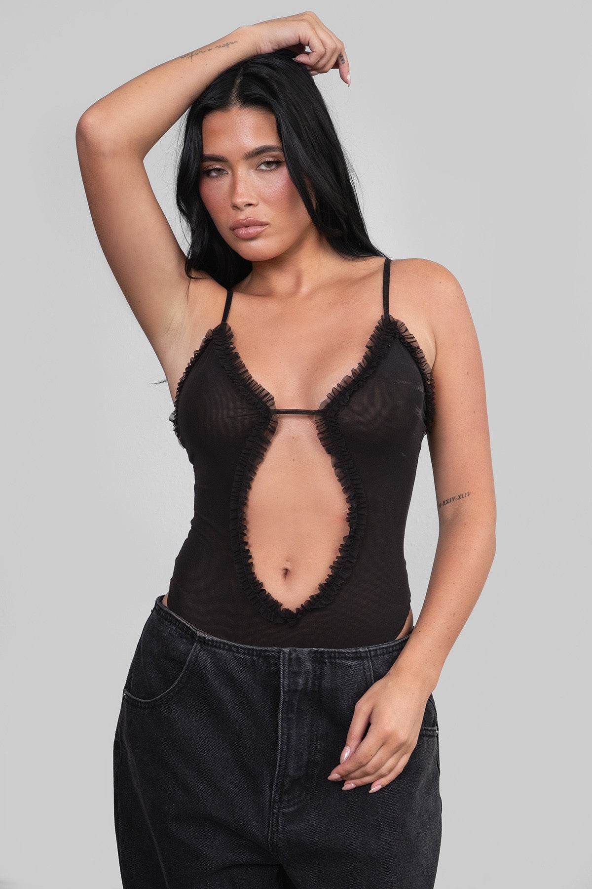 Ruffled Mesh Bodysuit