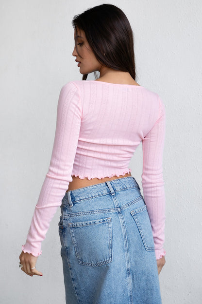 Pointelle Longsleeve Cropped Top