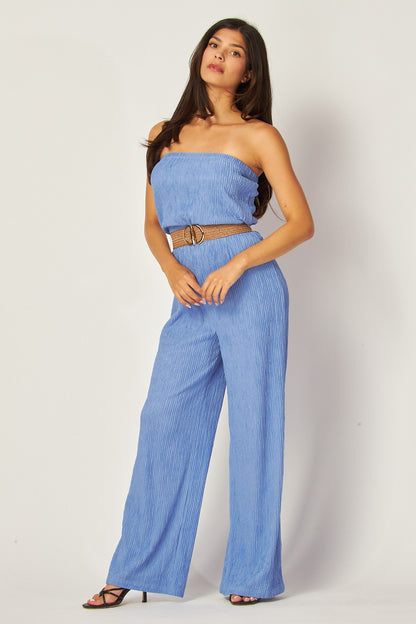 Iris Strapless Belted Wide Leg Jumpsuit