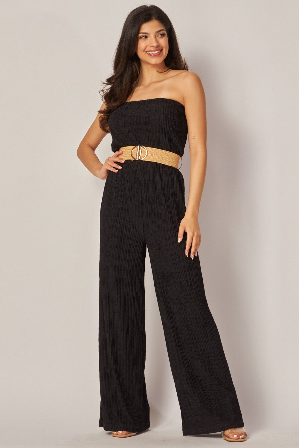 Iris Strapless Belted Wide Leg Jumpsuit