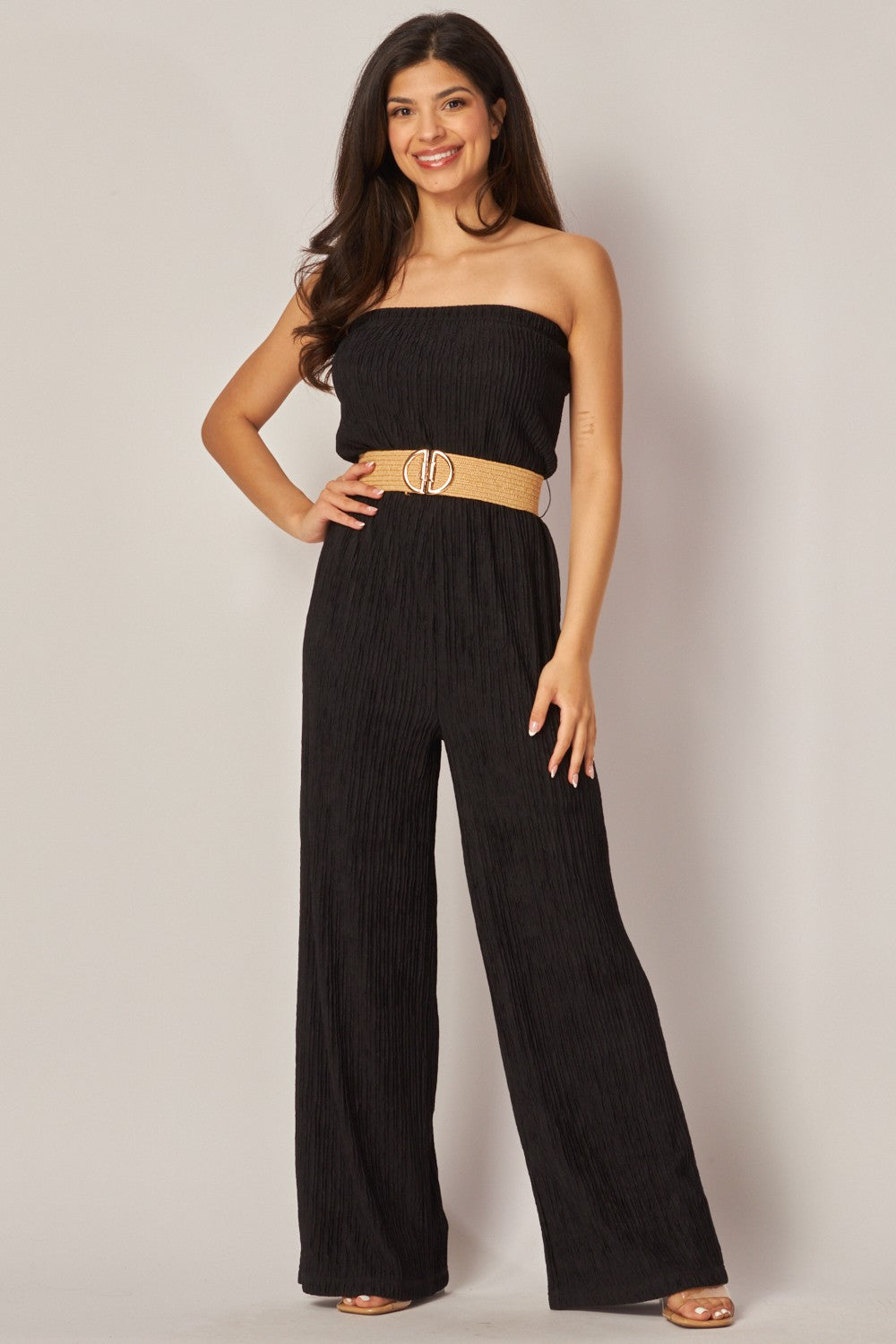 Iris Strapless Belted Wide Leg Jumpsuit