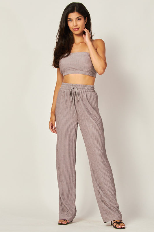 Iris Strapless Cropped Tube Top Wide Leg Pant Set