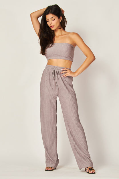 Iris Strapless Cropped Tube Top Wide Leg Pant Set