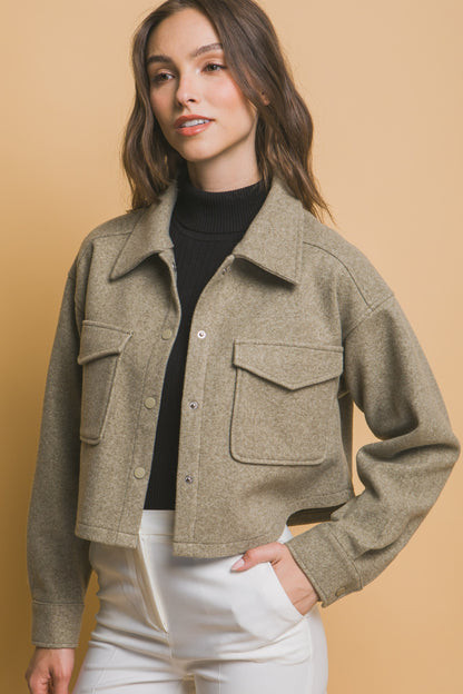 Fleece Cropped Snap-Button Shacket