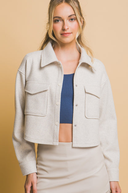 Fleece Cropped Snap-Button Shacket