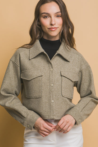 Fleece Cropped Snap-Button Shacket