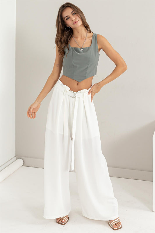 Tie Belt Wide Leg Pants