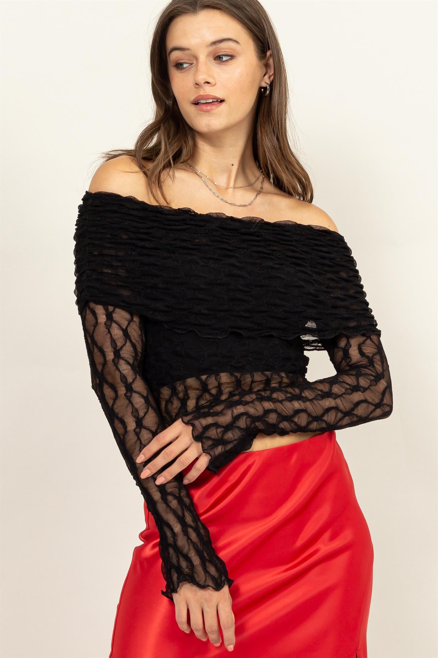 Off-Shoulder Lace Crop Top