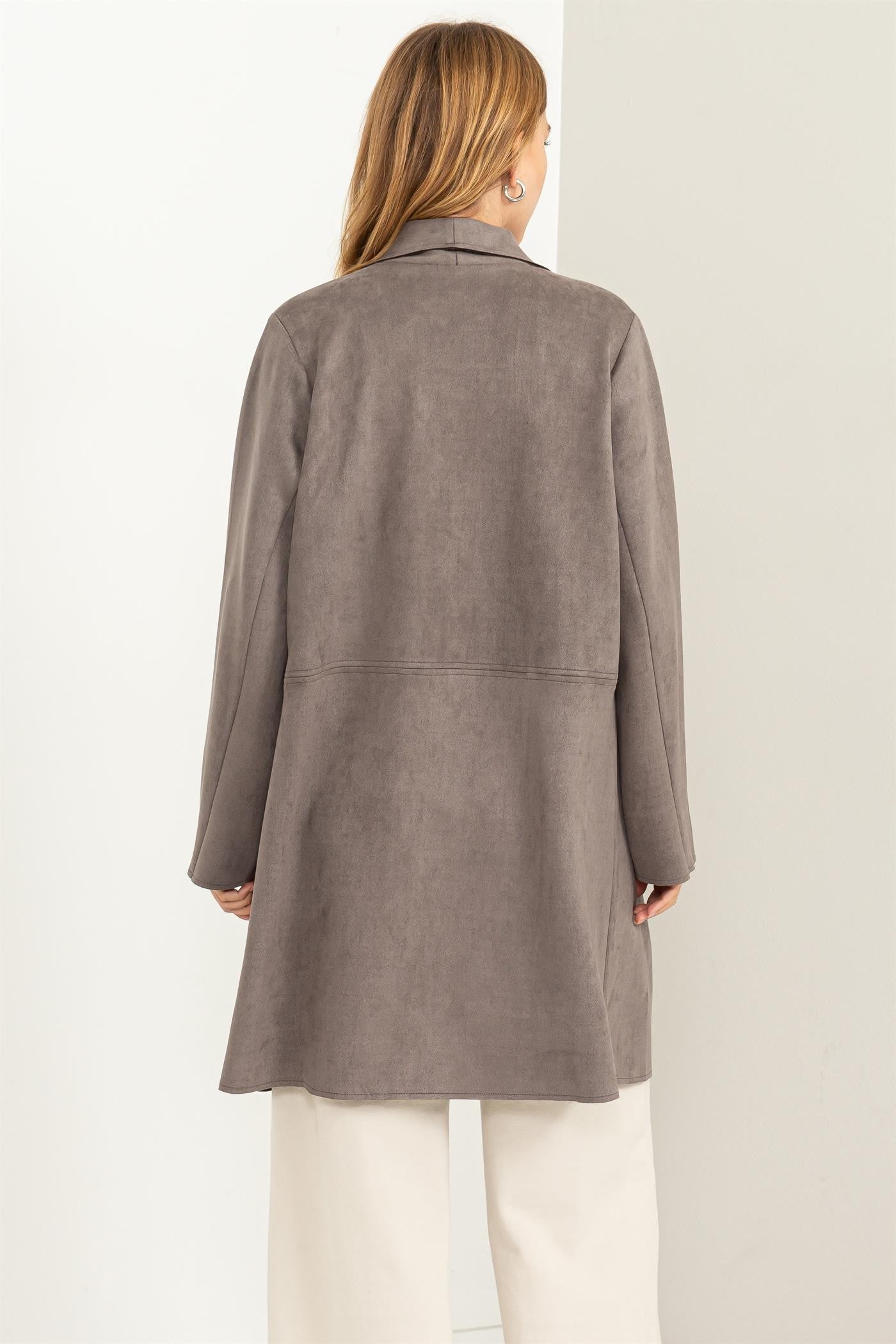 Single Button Faux Suede Coat