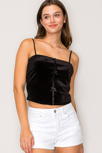 Satin Ribbon Trim Contrast Binding Cami Velvet Top