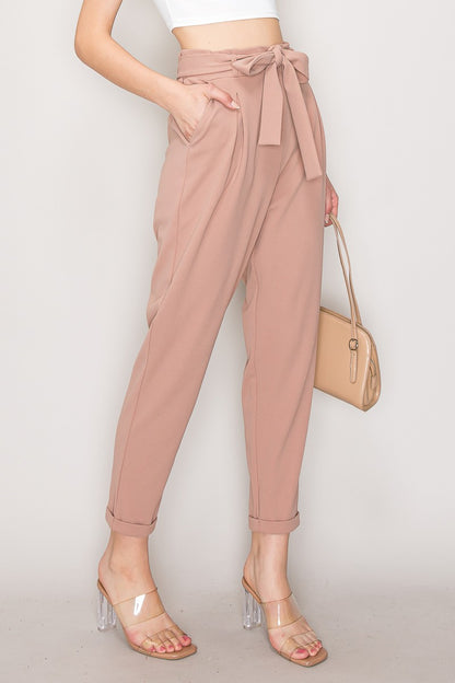 Tie Waist Pockets Casual Knit Relaxed Capri Pants