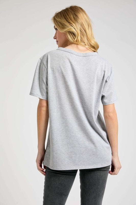 Short Sleeve V Neck Classic Fit Cotton Knit Tee