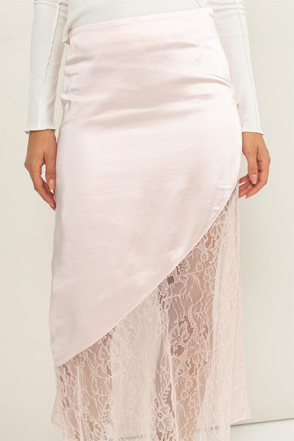 Satin and Lace Midi Skirt