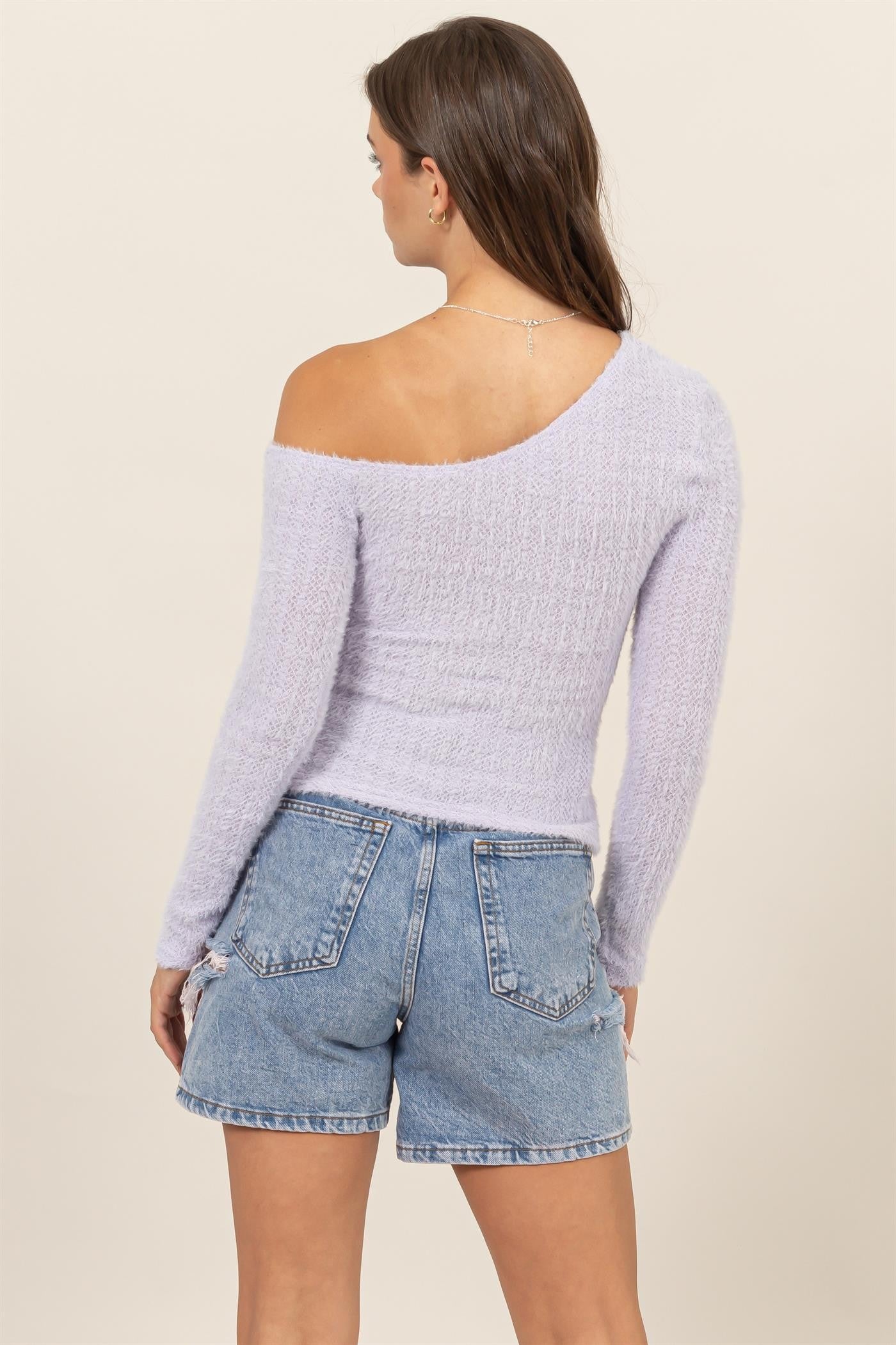 Fuzzy Knit One Shoulder Top