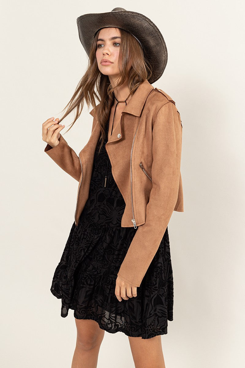 Faux Suede Moto Jacket