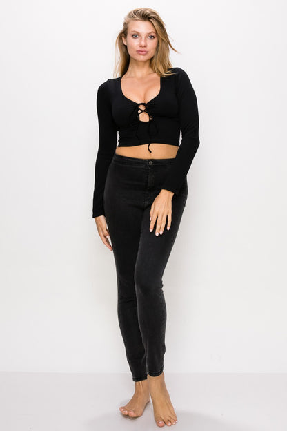 Longsleeve Drawstring Crop Top