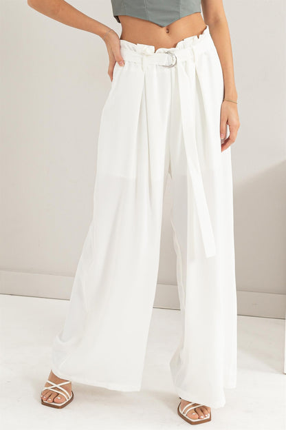 Tie Belt Wide Leg Pants