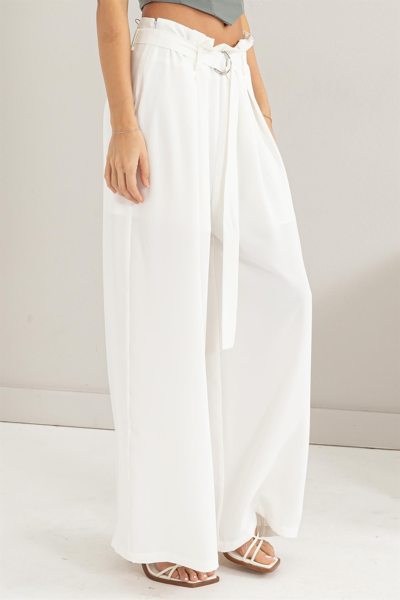 Tie Belt Wide Leg Pants