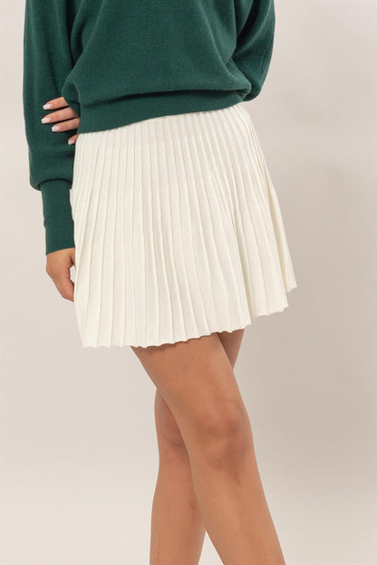 High-Waist Knit Pleated Flare Mini Skirt