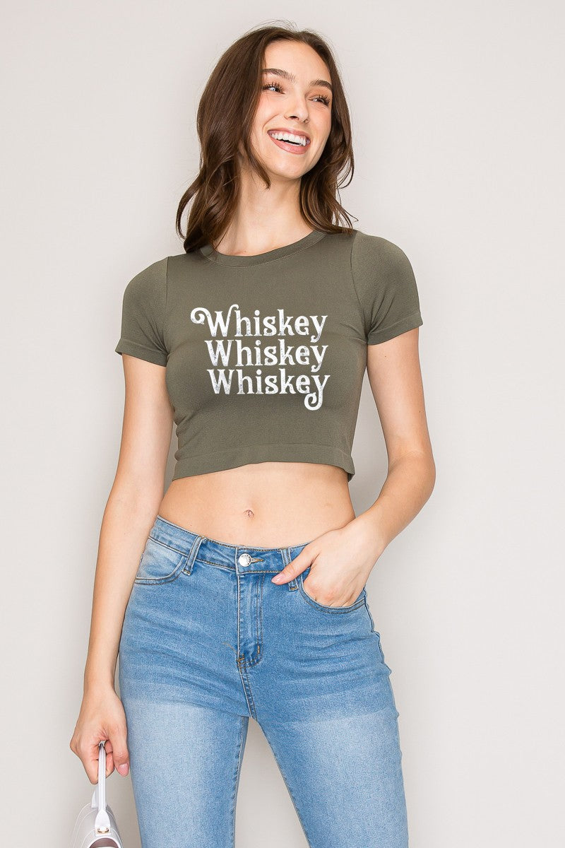 Whiskey Printed Cropped Knit Top