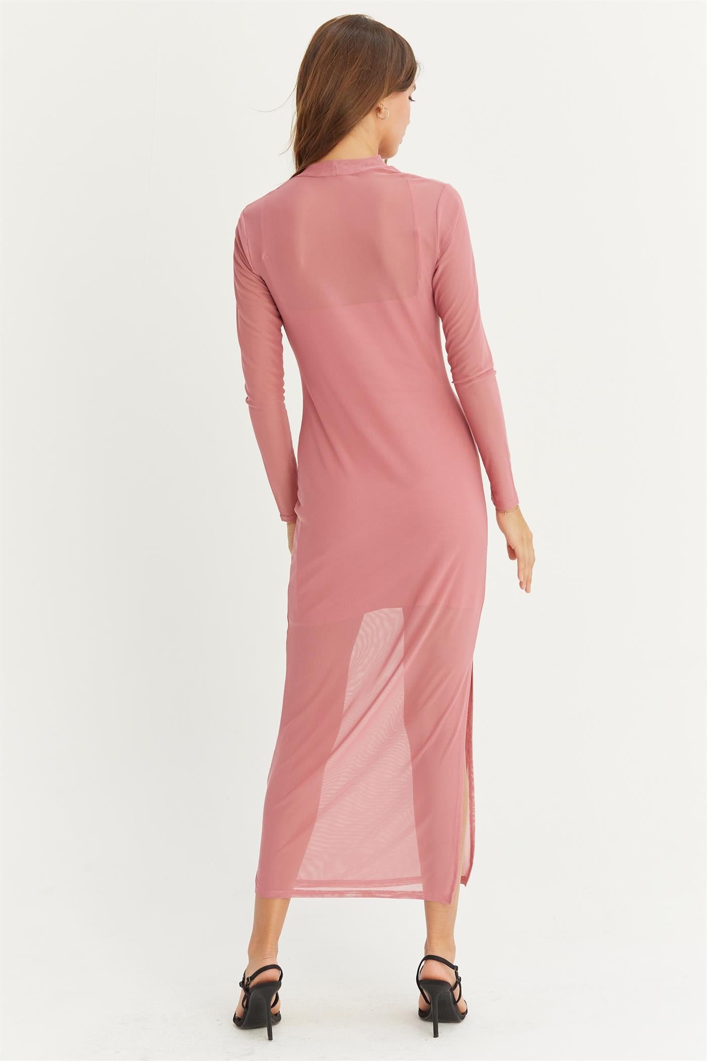 Sheer Overlay Slit Midi Dress